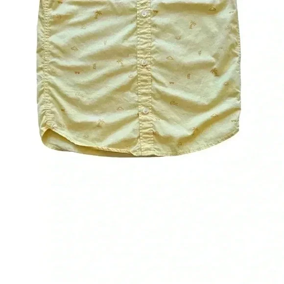H&M Yellow Short Sleeves Palm Tree Cotton Print Button Down Shirt SZ 7 #2222 - Picture 3 of 9